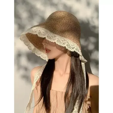 Mũ Rơm Ren Phong Cách Nhật Bản Cho Nữ - Mũ Du Lịch Mùa Thu Đi Biển Giá Cực Sốt