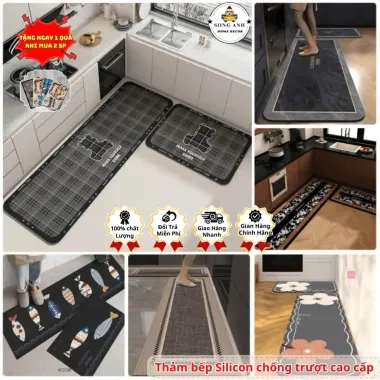 Thảm Bếp Silicon Siêu Bám Sàn Chống Thấm 40x1m2 + 40x60cm Giá Tốt 197k
