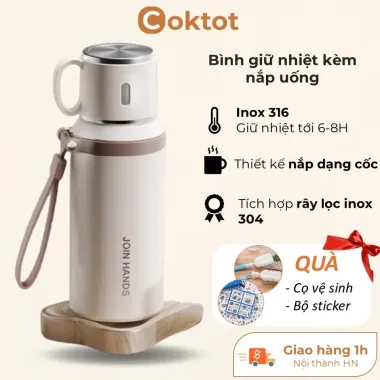 Bình nước giữ nhiệt 600ml Coktot TC601 inox 316 cao cấp, lọc trà, giữ nhiệt 6-8h, giá chỉ 180k