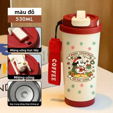 Ly giữ nhiệt Mickey Giáng sinh trắng đỏ - Merry Christmas - Giảm giá còn 112.000đ