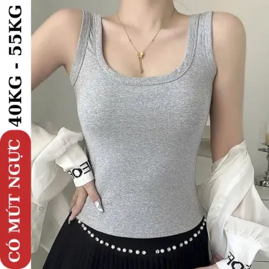 Áo Ba Lỗ Có Mút Ngực Dáng Dài Ôm Body , Áo Ba Lỗ 2 Dây Bản To Sát Nách Nữ Trơn Chất thun gân TEEBUM 13