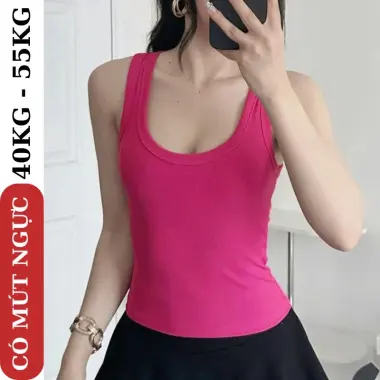 Áo Ba Lỗ Có Mút Ngực Dáng Dài Ôm Body , Áo Ba Lỗ 2 Dây Bản To Sát Nách Nữ Trơn Chất thun gân TEEBUM 19