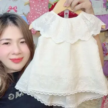 Áo Cộc Tay Thêu + Chân Váy Xòe Tầng Dễ Thương Cho Bé Gái 6-16kg Giá Cực Sốc 109500đ 2