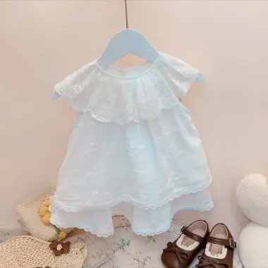 Áo Cộc Tay Thêu + Chân Váy Xòe Tầng Dễ Thương Cho Bé Gái 6-16kg Giá Cực Sốc 109500đ 4