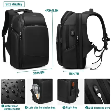 Balo đựng laptop Kabohut Túi đựng Laptop 17 Inch Túi du lịch dung tích lớn chống nước có cổng sạc USB 3