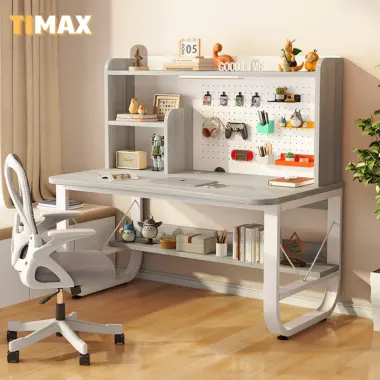Bàn làm việc tại nhà, bàn học cho bé TIMAX khung bàn chữ U chắc chắn kết hợp giá sách có lỗ treo đồ 5