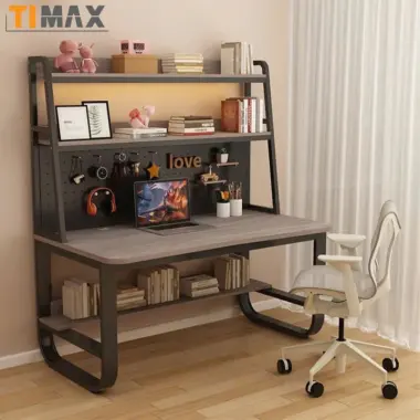 Bàn làm việc tại nhà, bàn học cho bé TIMAX khung bàn chữ U chắc chắn kết hợp giá sách có lỗ treo đồ 11