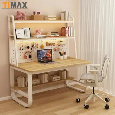 Bàn làm việc tại nhà, bàn học cho bé TIMAX khung bàn chữ U chắc chắn kết hợp giá sách có lỗ treo đồ 12