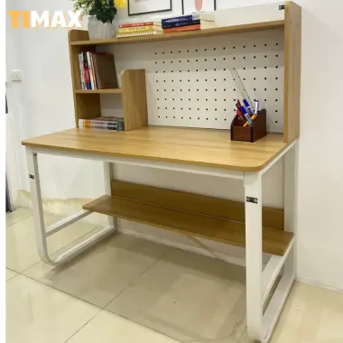 Bàn làm việc tại nhà, bàn học cho bé TIMAX khung bàn chữ U chắc chắn kết hợp giá sách có lỗ treo đồ 14