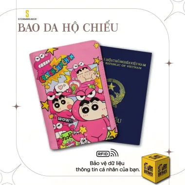 Bao Da Hộ Chiếu StormBreaker - Ví Passport Shinchan Cá Nhân Hóa Đen Nâu Kem Hồng Giá Rẻ 213k PPT417