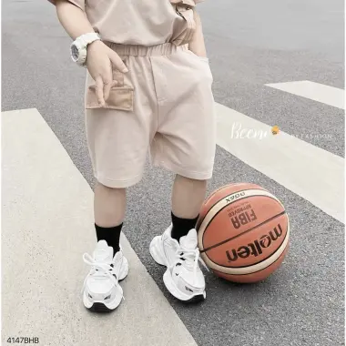 [BEEMO] Set quần áo MÀU NÂU cộc tay cổ tròn phối túi HIPHOP co giãn cho bé trai 1-7 tuổi 3