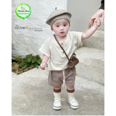 [BEEMO] Set quần áo MÀU NÂU cộc tay cổ tròn phối túi HIPHOP co giãn cho bé trai 1-7 tuổi 6