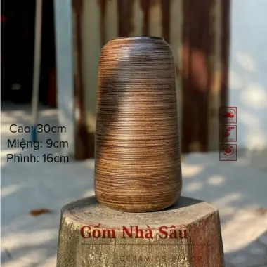 Bình Cắm Hoa Đu Đủ NÂU MỘC Vân Ganh Gốm Sứ Bát Tràng Giảm Giá 112.500Đ