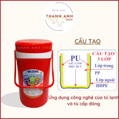 Bình giữ nhiệt, Ca đựng nước đá có quai xách BeCool cao cấp dung tích 1L, 1.5L, 2L Chấn Thuận Thành 5