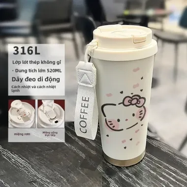 Bình Giữ Nhiệt Inox 316 Hello Kitty Dung Tích Lớn Có Ống Hút Giá Rẻ Cho Học Sinh Nam Nữ
