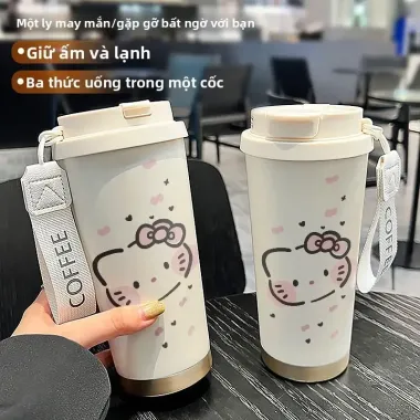 Bình Giữ Nhiệt Inox 316 Hello Kitty Dung Tích Lớn Có Ống Hút Giá Rẻ Cho Học Sinh Nam Nữ