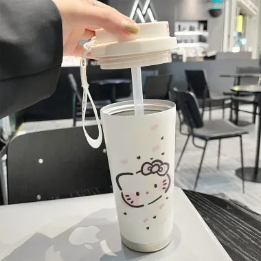 Bình Giữ Nhiệt Inox 316 Hello Kitty Dung Tích Lớn Có Ống Hút Giá Rẻ Cho Học Sinh Nam Nữ
