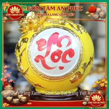 Bình Hút Lộc Chữ Lộc Dát Vàng Bát Tràng - Tài Lộc Phong Thuỷ Cho Thần Tài 5