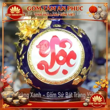 Bình Hút Lộc Chữ Lộc Dát Vàng Bát Tràng - Tài Lộc Phong Thuỷ Cho Thần Tài 6