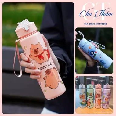 Bình Nước Cappybara Cho Bé Đi Học 800ml Giá Rẻ Chỉ 29000đ Có Quai Xách Tiện Lợi 2 Bình Nước Cappybara Cho Bé Đi Học 800ml Giá Rẻ Chỉ 29000đ Có Quai Xách Tiện Lợi 2