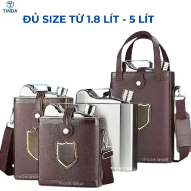 Bình Tông Inox Đựng Rượu Nước Siêu Bền 0.25L-5L Du Lịch Dã Ngoại Tặng Túi Da 7