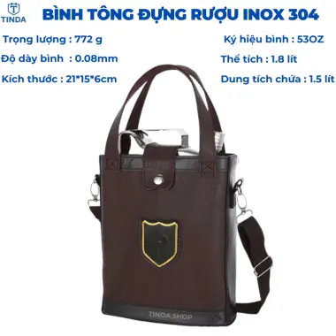 Bình Tông Inox Đựng Rượu Nước Siêu Bền 0.25L-5L Du Lịch Dã Ngoại Tặng Túi Da 19