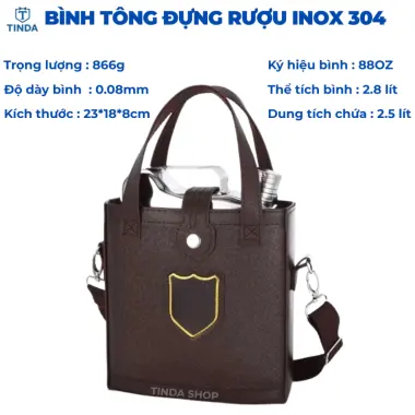 Bình Tông Inox Đựng Rượu Nước Siêu Bền 0.25L-5L Du Lịch Dã Ngoại Tặng Túi Da 20