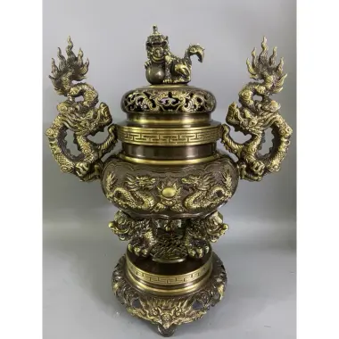 Bộ Đỉnh Thờ Lư Thờ Bằng Đồng Nguyên Chất Hun Màu Giả Cổ Cao Cấp F34 Tam Sự Ngũ Sự - Đại Bái 555 6