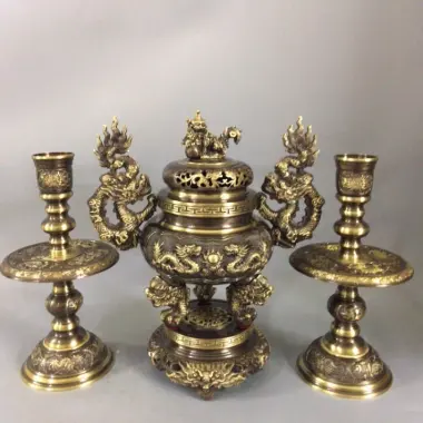 Bộ Đỉnh Thờ Lư Thờ Bằng Đồng Nguyên Chất Hun Màu Giả Cổ Cao Cấp F34 Tam Sự Ngũ Sự - Đại Bái 555 8
