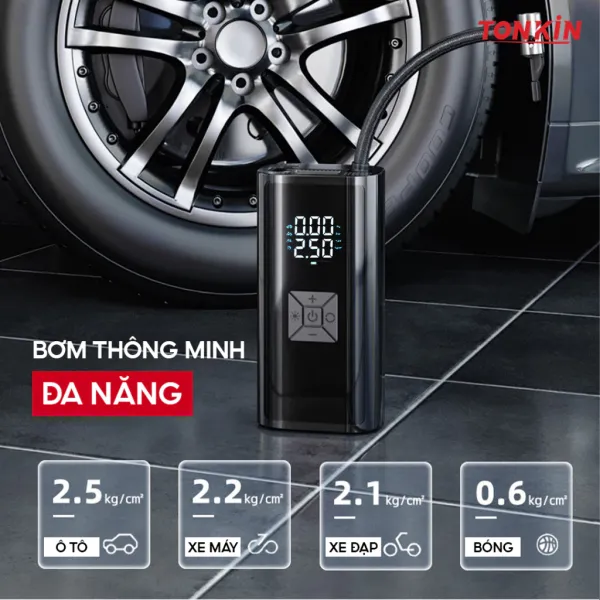 Hình ảnh sản phẩm Bơm Lốp Ô Tô Tự Động Tonkin 120W Màn Hình Kép Giá Rẻ Chỉ 389k