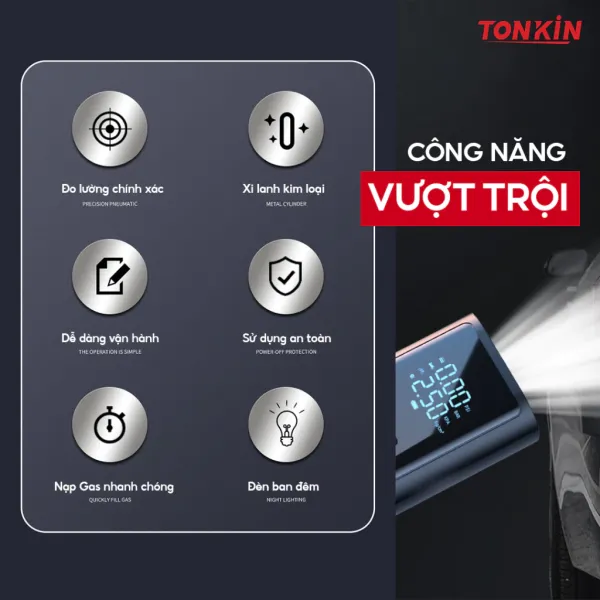 Hình ảnh sản phẩm Bơm Lốp Ô Tô Tự Động Tonkin 120W Màn Hình Kép Giá Rẻ Chỉ 389k