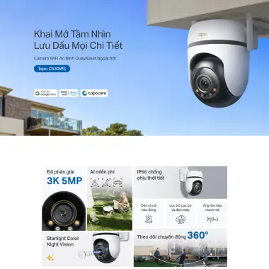 Camera Giám Sát Ngoài Trời TP-Link Tapo C530WS 3K 5MP Quay 360 Nhận Diện AI Thông Minh Giá Tốt 1.099.000đ 3 Camera Giám Sát Ngoài Trời TP-Link Tapo C530WS 3K 5MP Quay 360 Nhận Diện AI Thông Minh Giá Tốt 1.099.000đ 3