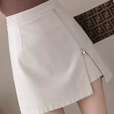 Chân váy da KiTa Shop chữ A khoá kéo xẻ tà trước có quần bảo hộ phong cách Hàn Quốc trẻ trung năng động