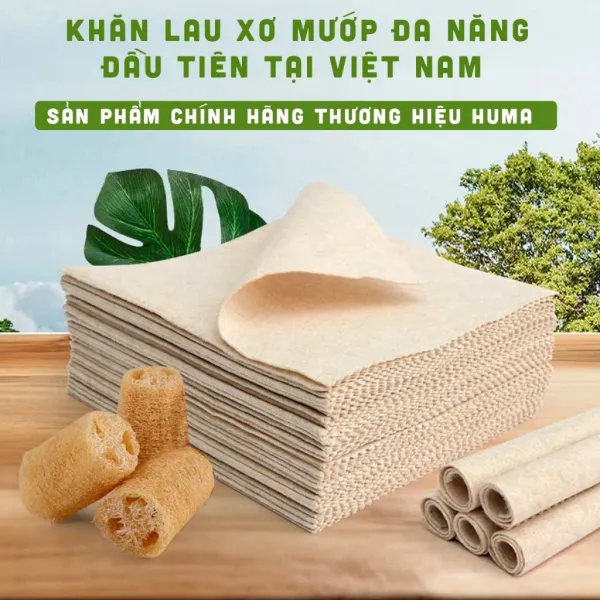 Hình ảnh sản phẩm [ CHÍNH HÃNG] Khăn Lau Xơ Mướp Đa Năng HUMA (Cắt tùy ý). Siêu thấm hút, tách dầu, làm sạch nhà bếp, bàn, tất cả bề mặt