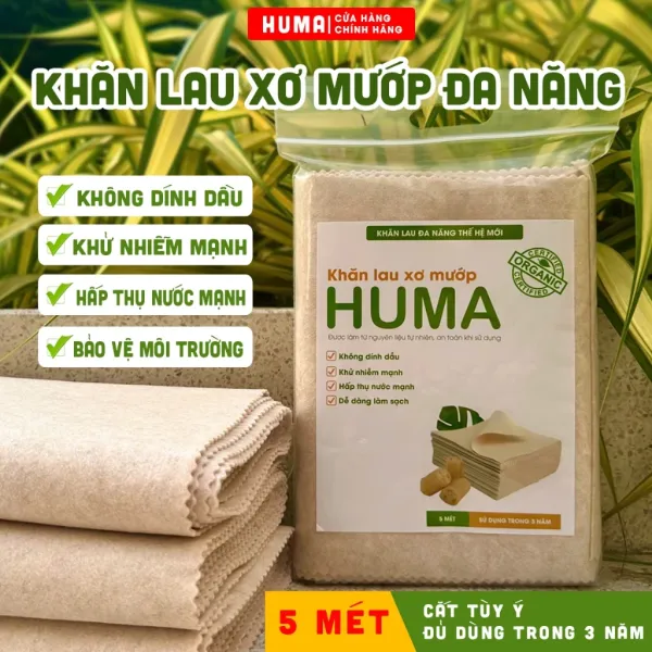 Hình ảnh sản phẩm [ CHÍNH HÃNG] Khăn Lau Xơ Mướp Đa Năng HUMA (Cắt tùy ý). Siêu thấm hút, tách dầu, làm sạch nhà bếp, bàn, tất cả bề mặt
