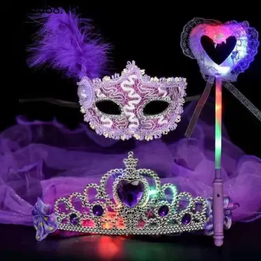 Công chúa đông lạnh Elsa Prom Mặt nạ trẻ em Cô gái Tiệc nửa mặt Halloween Bộ vương miện lông vũ 16