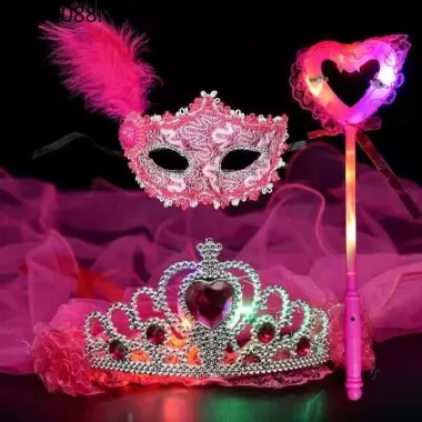 Công chúa đông lạnh Elsa Prom Mặt nạ trẻ em Cô gái Tiệc nửa mặt Halloween Bộ vương miện lông vũ 18