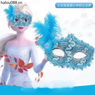 Công chúa đông lạnh Elsa Prom Mặt nạ trẻ em Cô gái Tiệc nửa mặt Halloween Bộ vương miện lông vũ 23