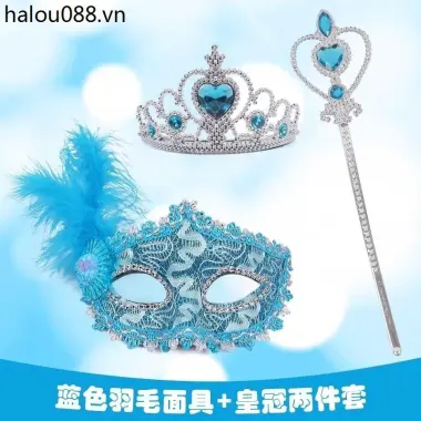 Công chúa đông lạnh Elsa Prom Mặt nạ trẻ em Cô gái Tiệc nửa mặt Halloween Bộ vương miện lông vũ 24