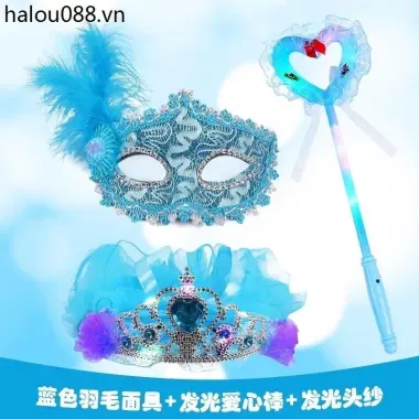 Công chúa đông lạnh Elsa Prom Mặt nạ trẻ em Cô gái Tiệc nửa mặt Halloween Bộ vương miện lông vũ 25