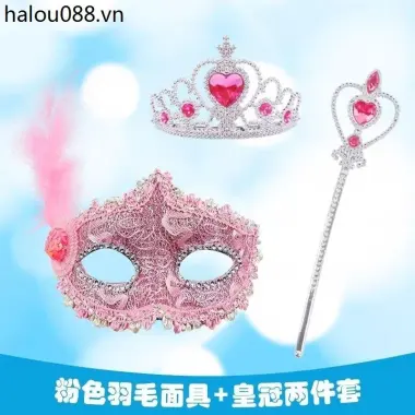 Công chúa đông lạnh Elsa Prom Mặt nạ trẻ em Cô gái Tiệc nửa mặt Halloween Bộ vương miện lông vũ 27