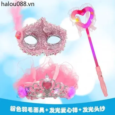 Công chúa đông lạnh Elsa Prom Mặt nạ trẻ em Cô gái Tiệc nửa mặt Halloween Bộ vương miện lông vũ 29