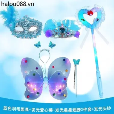 Công chúa đông lạnh Elsa Prom Mặt nạ trẻ em Cô gái Tiệc nửa mặt Halloween Bộ vương miện lông vũ 30