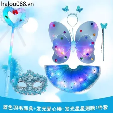 Công chúa đông lạnh Elsa Prom Mặt nạ trẻ em Cô gái Tiệc nửa mặt Halloween Bộ vương miện lông vũ 32