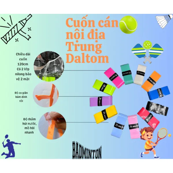 Hình ảnh sản phẩm Cuốn cán vợt Daltom chính hãng - Vợt cầu lông, tennis, bóng bàn, pickleball giá chỉ 61600đ