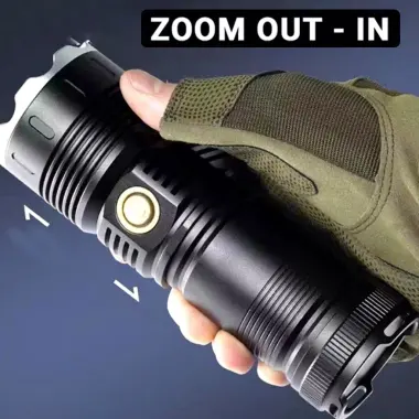 Đèn pin siêu sáng cầm tay CORISU RB1122 zoom xa gần, chiếu xa 500m, chống nước, sạc ngược điện thoại 5