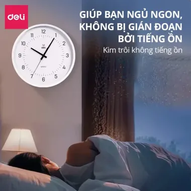 Đồng hồ treo tường minimalism Deli không ồn giá rẻ chỉ 189k trang trí phòng khách hiện đại