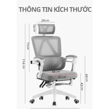Ghế Công Thái Học, Ghế Văn Phòng CTH-27 Có Tựa Đầu, Gác Chân, Ngả Lưng 145 độ 6 Ghế Công Thái Học, Ghế Văn Phòng CTH-27 Có Tựa Đầu, Gác Chân, Ngả Lưng 145 độ 6