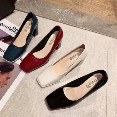 Giày Cao Gót Mũi Vuông Da Bóng Phong Cách Hàn Quốc Cho Nữ Giá 327240VNĐ Giảm 395960VNĐ 3