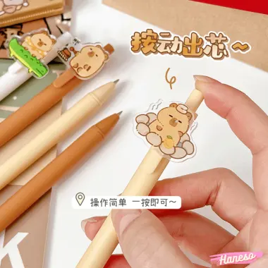 Haneso Bút Bi Bấm 0.5mm Capybara Bút Mực Gel Hoạt Hình Chuột Lang Nước Cute Đồ Dùng Học Tập Học Sinh Văn Phòng Phẩm 3